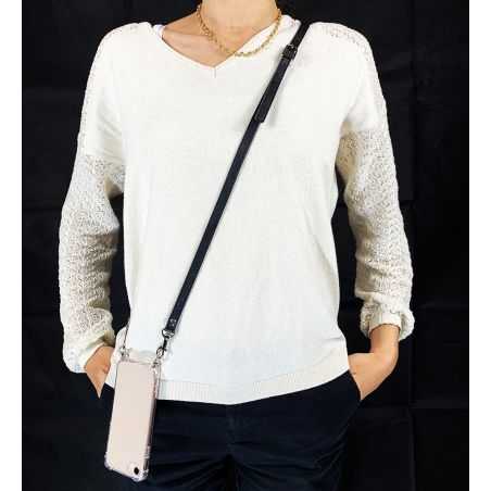 Coque Renforcée En Verre Trempé Transparente Pour Samsung Galaxy A34 5G Lanière / Cordon Cuir 2 Noir