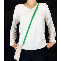 Coque Renforcée En Verre Trempé Transparente Pour Samsung Galaxy A34 5G Lanière / Cordon Cuir 2 Vert