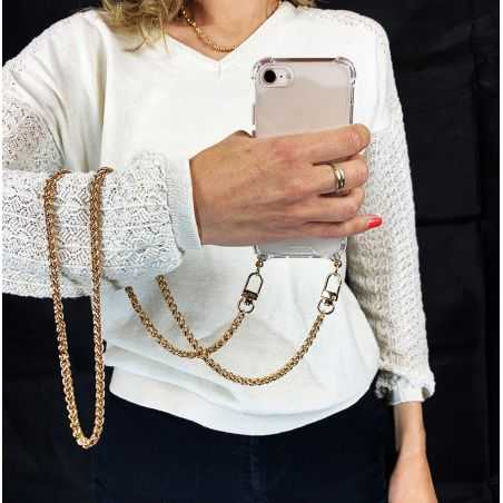 Coque Renforcée En Verre Trempé Transparente Pour Samsung Galaxy A34 5G Lanière / Cordon Metal Serpent Or