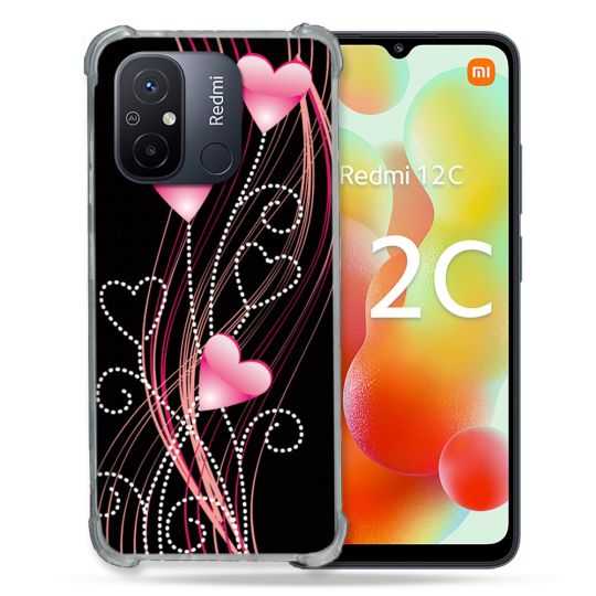 Coque Renforcée Pour Xiaomi Redmi 12C Amour Coeur Rose Montant sur Noir