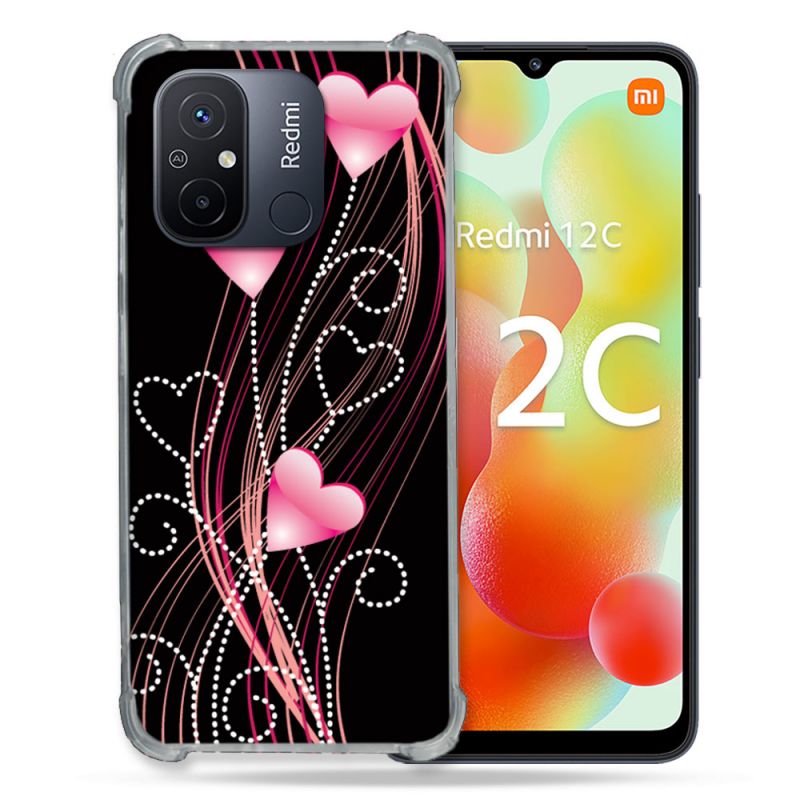 Coque Renforcée Pour Xiaomi Redmi 12C Amour Coeur Rose Montant sur Noir