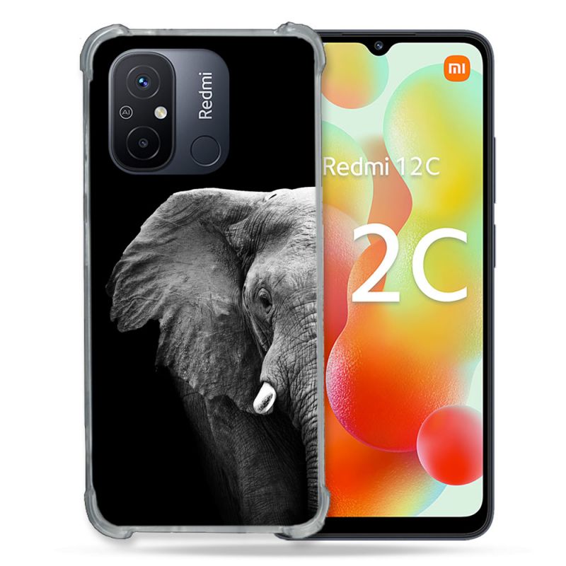 Coque Renforcée Pour Xiaomi Redmi 12C Animal Elephant Noir