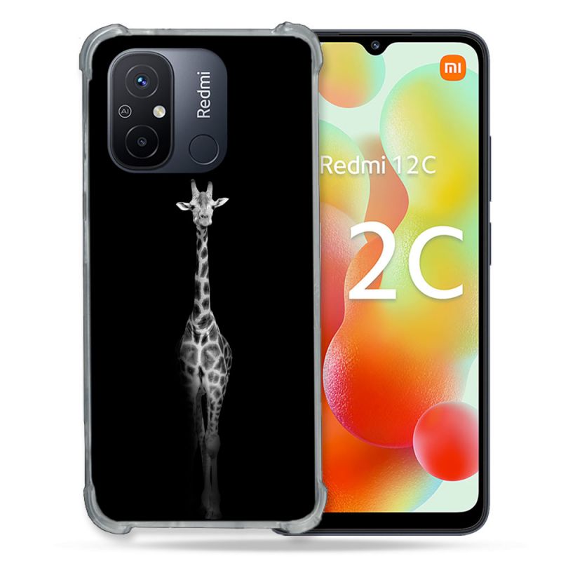 Coque Renforcée Pour Xiaomi Redmi 12C Animal Girafe Noire