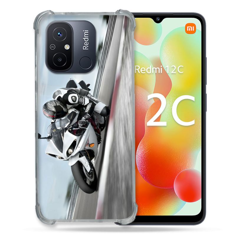 Coque Renforcée Pour Xiaomi Redmi 12C Moto Course GP Blanche