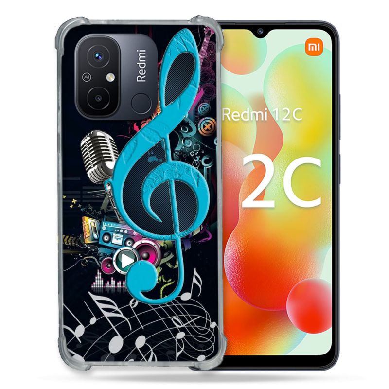 Coque Renforcée Pour Xiaomi Redmi 12C Musique Cle Sol Bleu