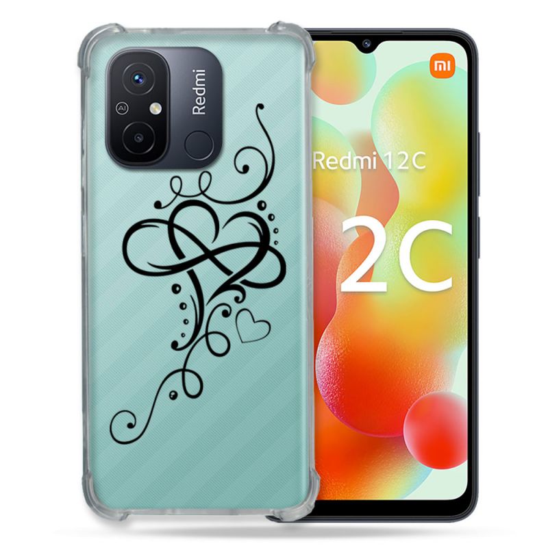 Coque Renforcée Transparente Pour Xiaomi Redmi 12C Cœur infini