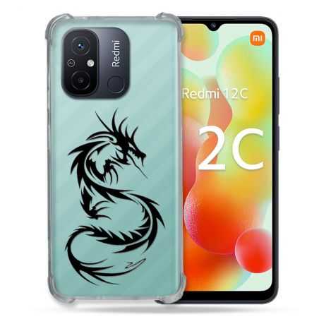 Coque Renforcée Transparente Pour Xiaomi Redmi 12C Dragon Noir