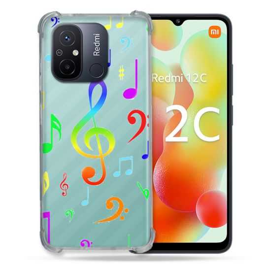 Coque Renforcée Transparente Pour Xiaomi Redmi 12C Note Musique Colore