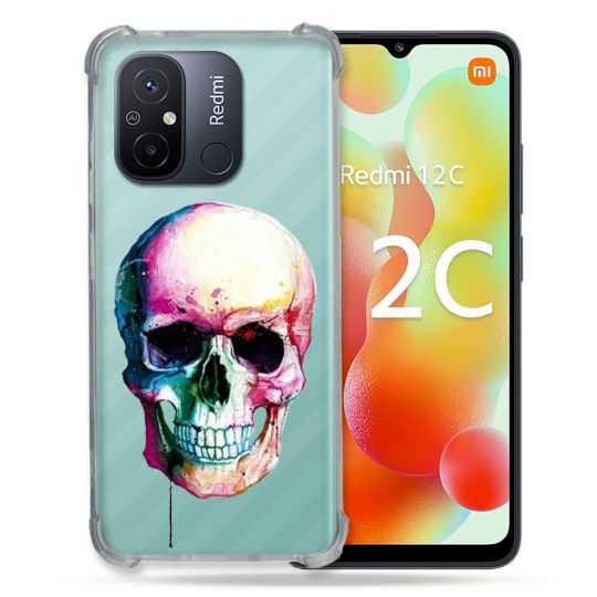 Coque Renforcée Transparente Pour Xiaomi Redmi 12C Skull Head Crane Colore