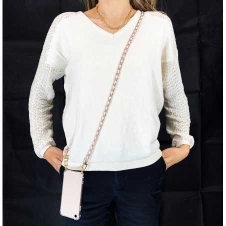 Coque Renforcée Transparente Pour Xiaomi Redmi 12C Lanière / Cordon Chaine suspendue Rose