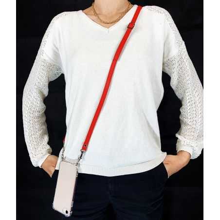 Coque Renforcée Transparente Pour Xiaomi Redmi 12C Lanière / Cordon Cuir 2 Rouge