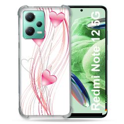 Coque Renforcée En Verre Trempé Pour Xiaomi Redmi Note 12 5G Amour Coeur Rose Montant sur Blanc