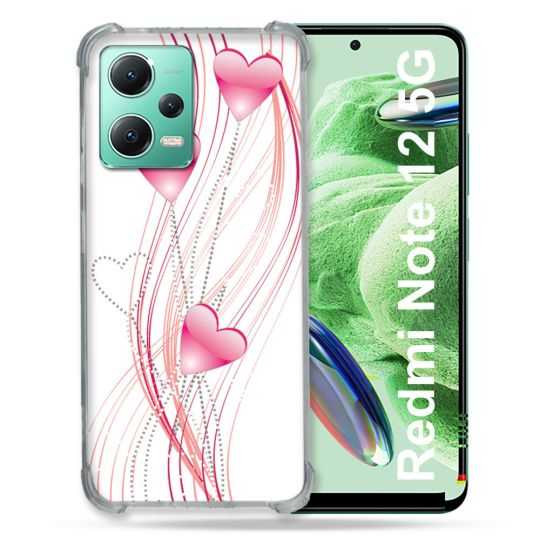 Coque Renforcée En Verre Trempé Pour Xiaomi Redmi Note 12 5G Amour Coeur Rose Montant sur Blanc