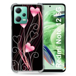Coque Renforcée En Verre Trempé Pour Xiaomi Redmi Note 12 5G Amour Coeur Rose Montant sur Noir