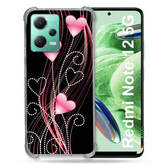 Coque Renforcée En Verre Trempé Pour Xiaomi Redmi Note 12 5G Amour Coeur Rose Montant sur Noir