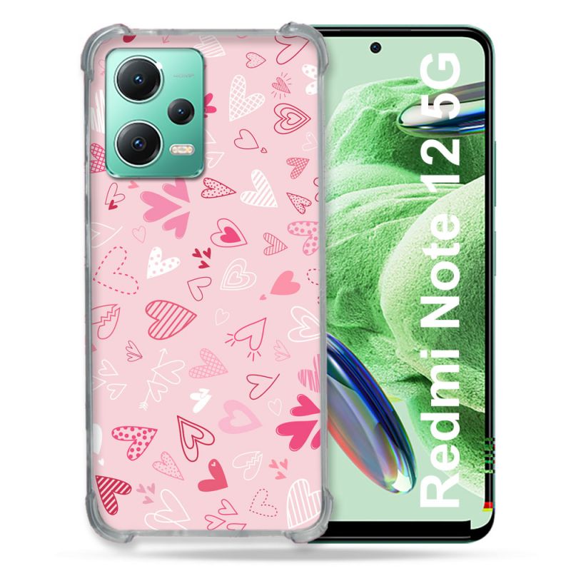 Coque Renforcée En Verre Trempé Pour Xiaomi Redmi Note 12 5G Amour Ptis Coeurs