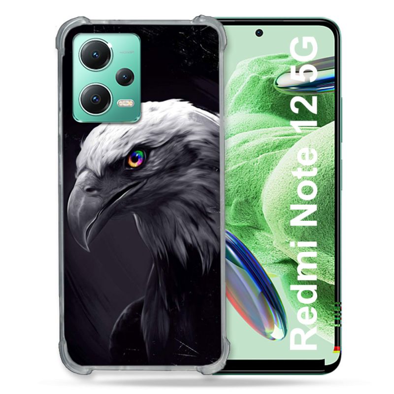 Coque Renforcée En Verre Trempé Pour Xiaomi Redmi Note 12 5G Animal Aigle Royal Noir