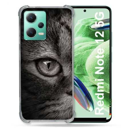 Coque Renforcée En Verre Trempé Pour Xiaomi Redmi Note 12 5G Animal Chat Gris