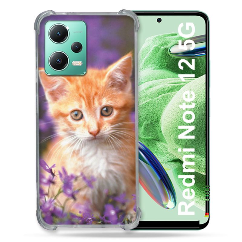 Coque Renforcée En Verre Trempé Pour Xiaomi Redmi Note 12 5G Animal Chat Violet