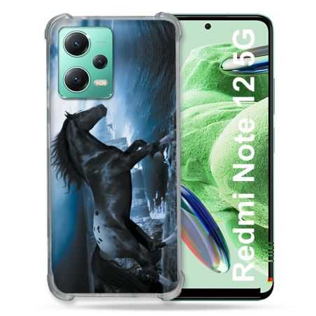 Coque Renforcée En Verre Trempé Pour Xiaomi Redmi Note 12 5G Animal Cheval Noir