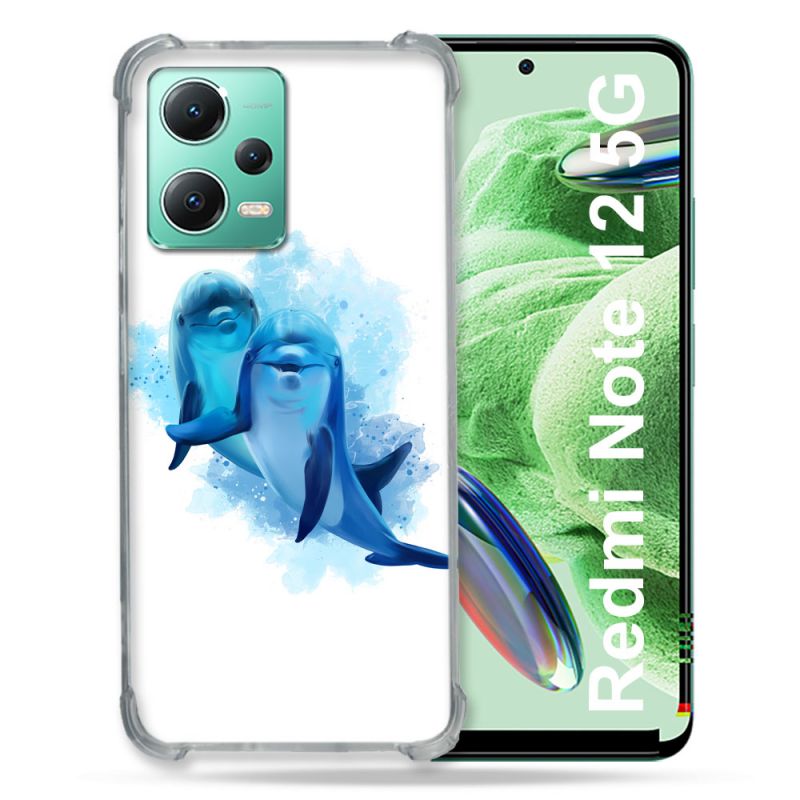 Coque Renforcée En Verre Trempé Pour Xiaomi Redmi Note 12 5G Animal Dauphin Duo
