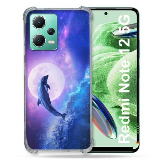 Coque Renforcée En Verre Trempé Pour Xiaomi Redmi Note 12 5G Animal Dauphin Vague
