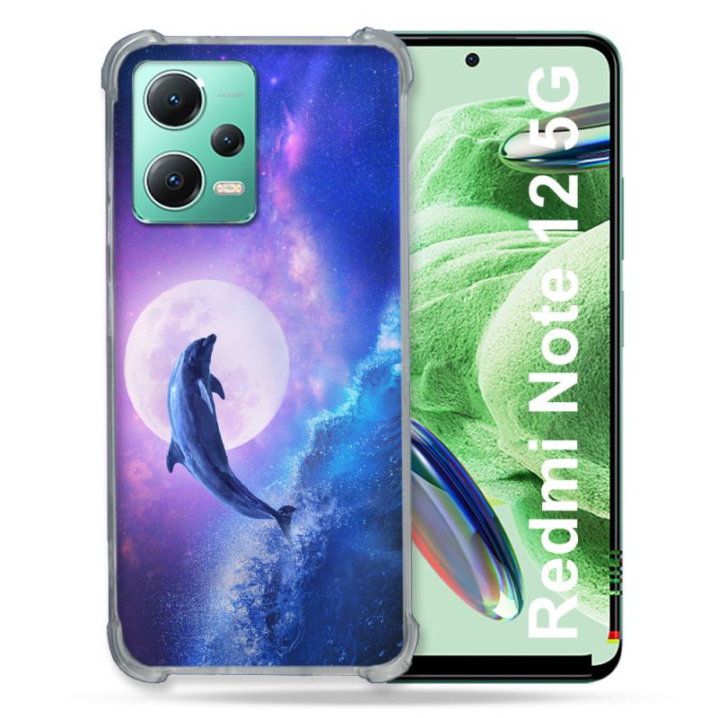 Coque Renforcée En Verre Trempé Pour Xiaomi Redmi Note 12 5G Animal Dauphin Vague