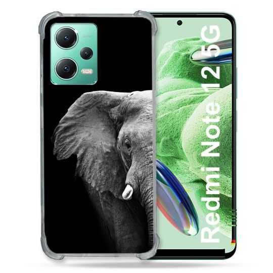 Coque Renforcée En Verre Trempé Pour Xiaomi Redmi Note 12 5G Animal Elephant Noir