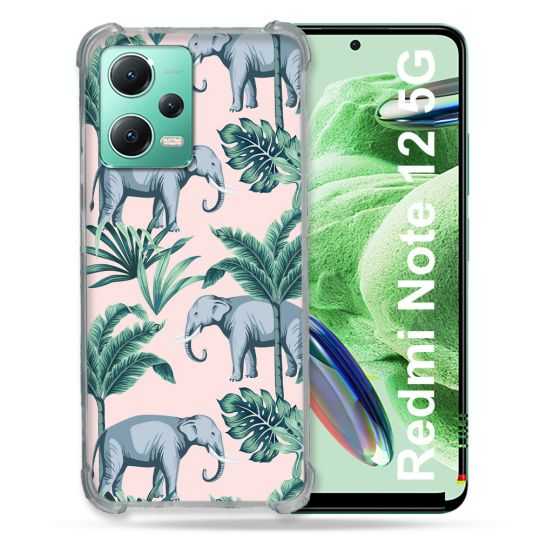 Coque Renforcée En Verre Trempé Pour Xiaomi Redmi Note 12 5G Animal Elephant Pattern