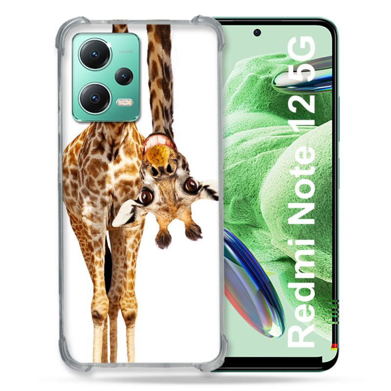 Coque Renforcée En Verre Trempé Pour Xiaomi Redmi Note 12 5G Animal Girafe Blanche