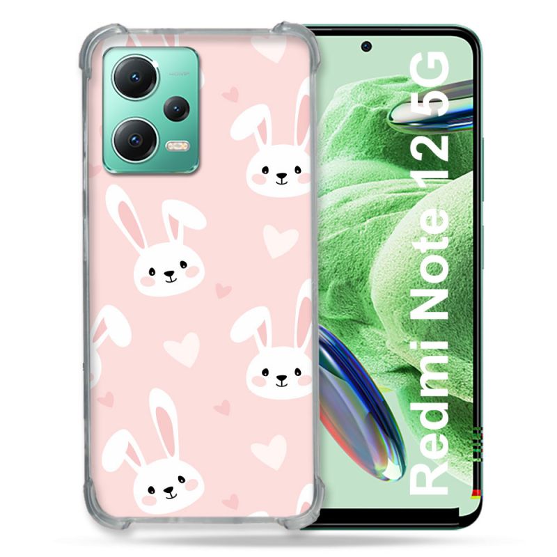 Coque Renforcée En Verre Trempé Pour Xiaomi Redmi Note 12 5G Animal Lapin Rose