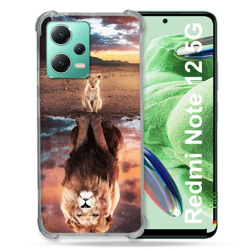 Coque Renforcée En Verre Trempé Pour Xiaomi Redmi Note 12 5G Animal Lion Reflet