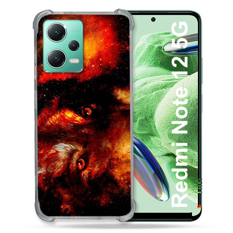Coque Renforcée En Verre Trempé Pour Xiaomi Redmi Note 12 5G Animal Loup Espace