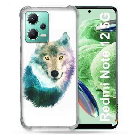 Coque Renforcée En Verre Trempé Pour Xiaomi Redmi Note 12 5G Animal Loup Montagne