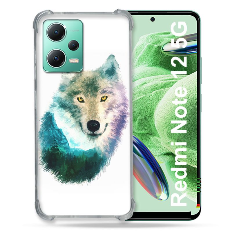 Coque Renforcée En Verre Trempé Pour Xiaomi Redmi Note 12 5G Animal Loup Montagne
