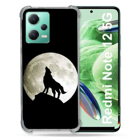 Coque Renforcée En Verre Trempé Pour Xiaomi Redmi Note 12 5G Animal Loup Noir