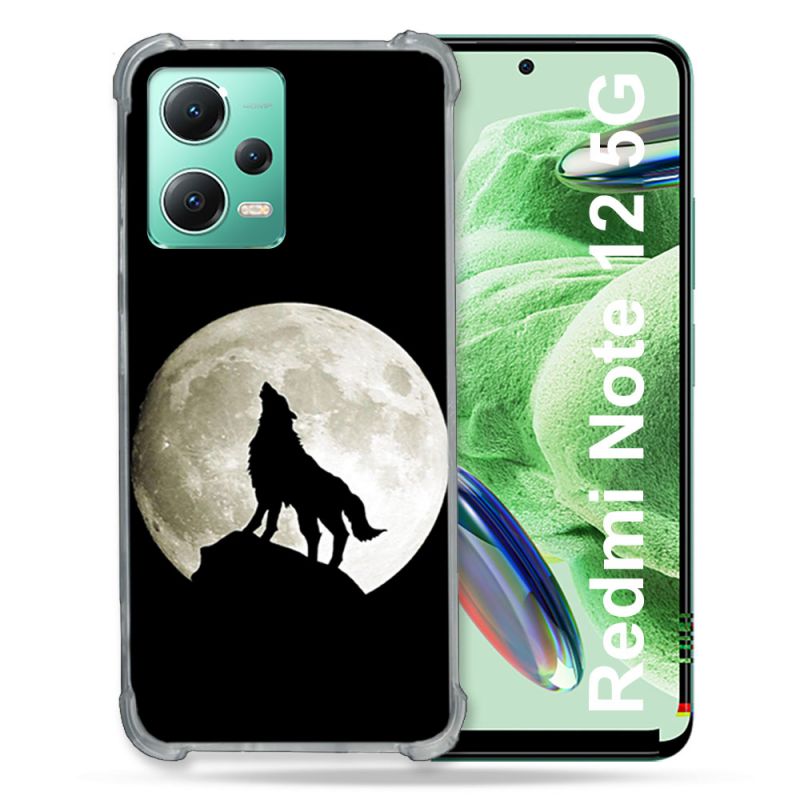 Coque Renforcée En Verre Trempé Pour Xiaomi Redmi Note 12 5G Animal Loup Noir