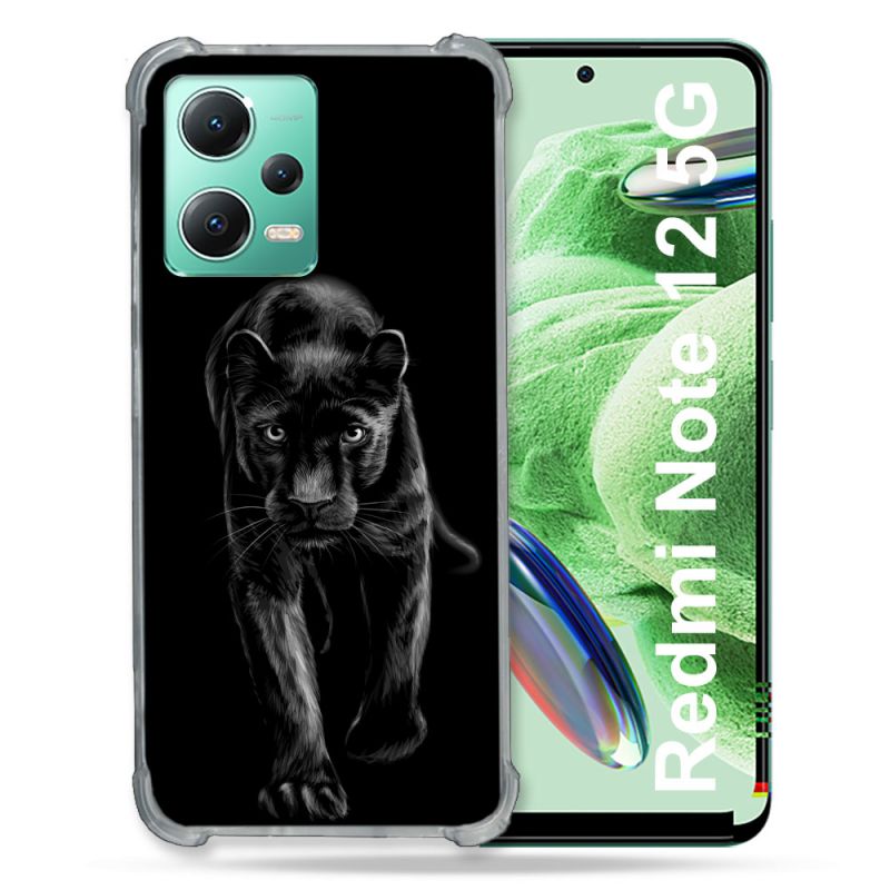 Coque Renforcée En Verre Trempé Pour Xiaomi Redmi Note 12 5G Animal Panthère Noire