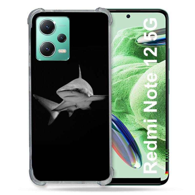 Coque Renforcée En Verre Trempé Pour Xiaomi Redmi Note 12 5G Animal Requin Sombre