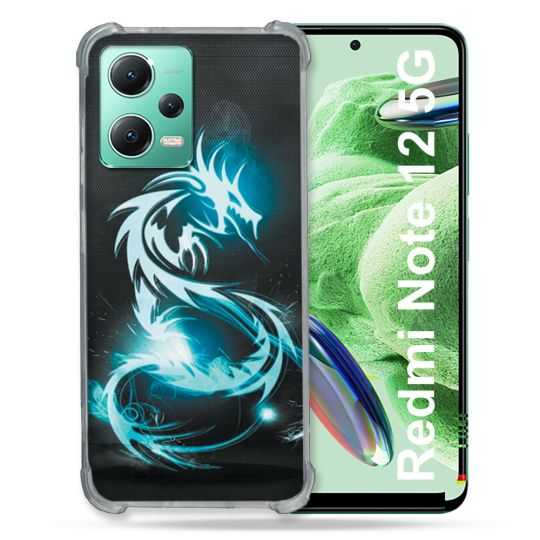 Coque Renforcée En Verre Trempé Pour Xiaomi Redmi Note 12 5G Fantastique Dragon Bleu