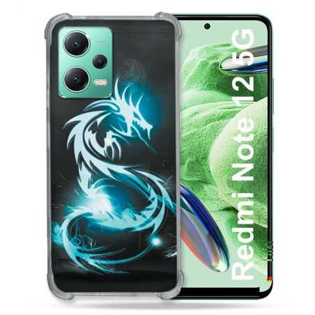 Coque Renforcée En Verre Trempé Pour Xiaomi Redmi Note 12 5G Fantastique Dragon Bleu