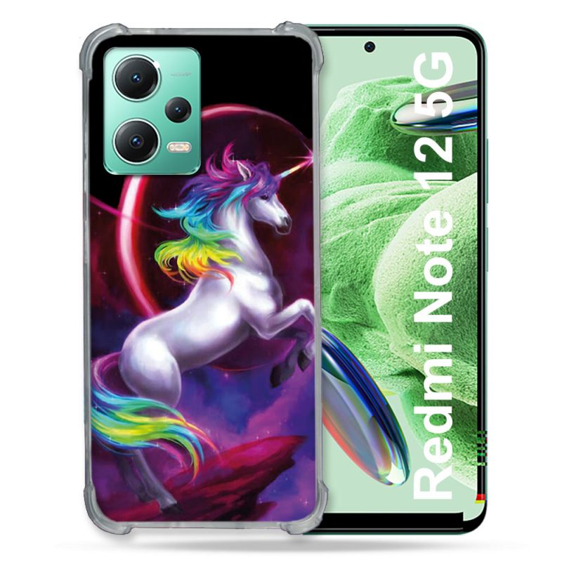 Coque Renforcée En Verre Trempé Pour Xiaomi Redmi Note 12 5G Fantastique Licorne Arc en ciel
