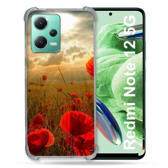 Coque Renforcée En Verre Trempé Pour Xiaomi Redmi Note 12 5G Fleur Coquelicot