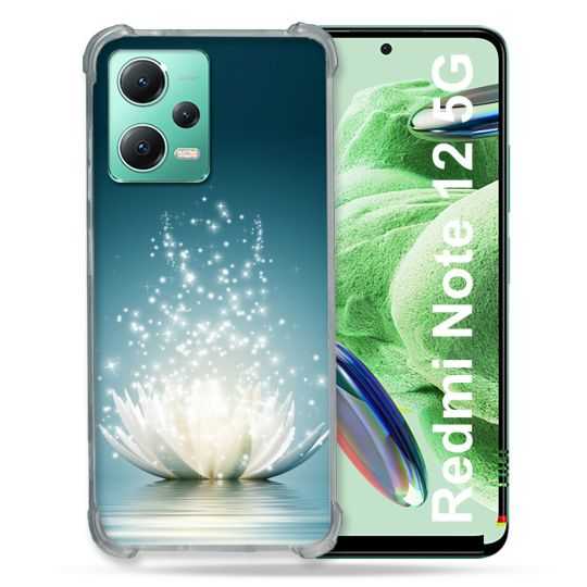 Coque Renforcée En Verre Trempé Pour Xiaomi Redmi Note 12 5G Fleur Lotus Blanc