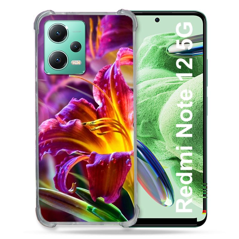 Coque Renforcée En Verre Trempé Pour Xiaomi Redmi Note 12 5G Fleur Lys Color