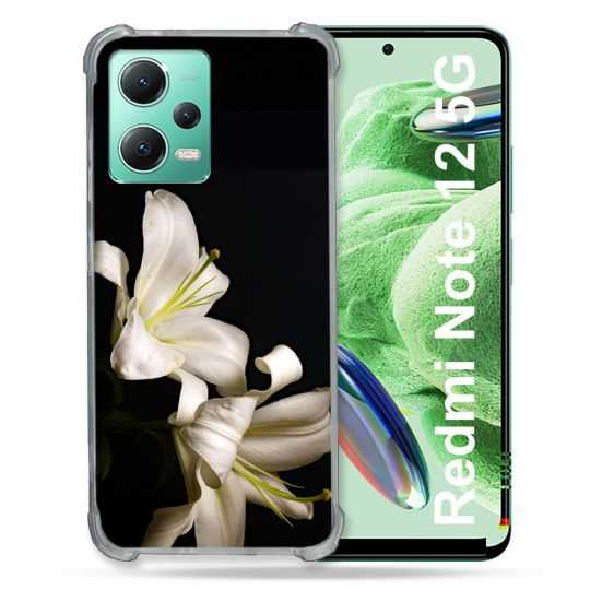 Coque Renforcée En Verre Trempé Pour Xiaomi Redmi Note 12 5G Fleur Lys Noir