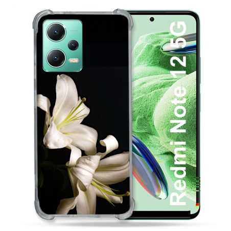Coque Renforcée En Verre Trempé Pour Xiaomi Redmi Note 12 5G Fleur Lys Noir