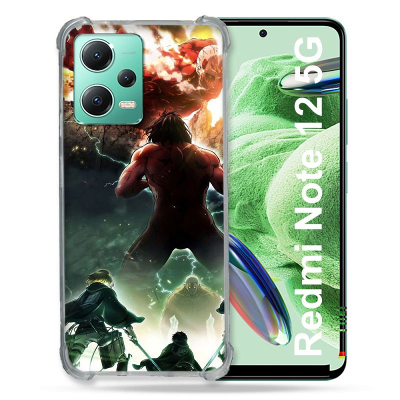 Coque Renforcée En Verre Trempé Pour Xiaomi Redmi Note 12 5G Manga Attaque Titans Combat