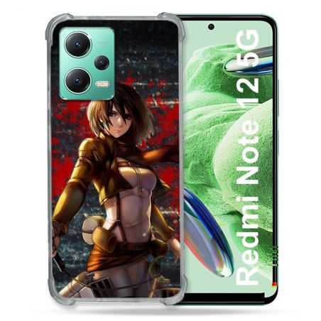 Coque Renforcée En Verre Trempé Pour Xiaomi Redmi Note 12 5G Manga Attaque Titans Mikasa