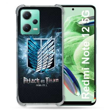 Coque Renforcée En Verre Trempé Pour Xiaomi Redmi Note 12 5G Manga Attaque Titans Noir